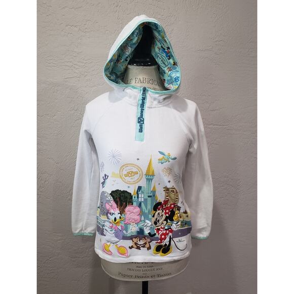 Disney Parks Walt World Character White Pullover Zip Front Hooded Pocket Sweater - Picture 8 of 8